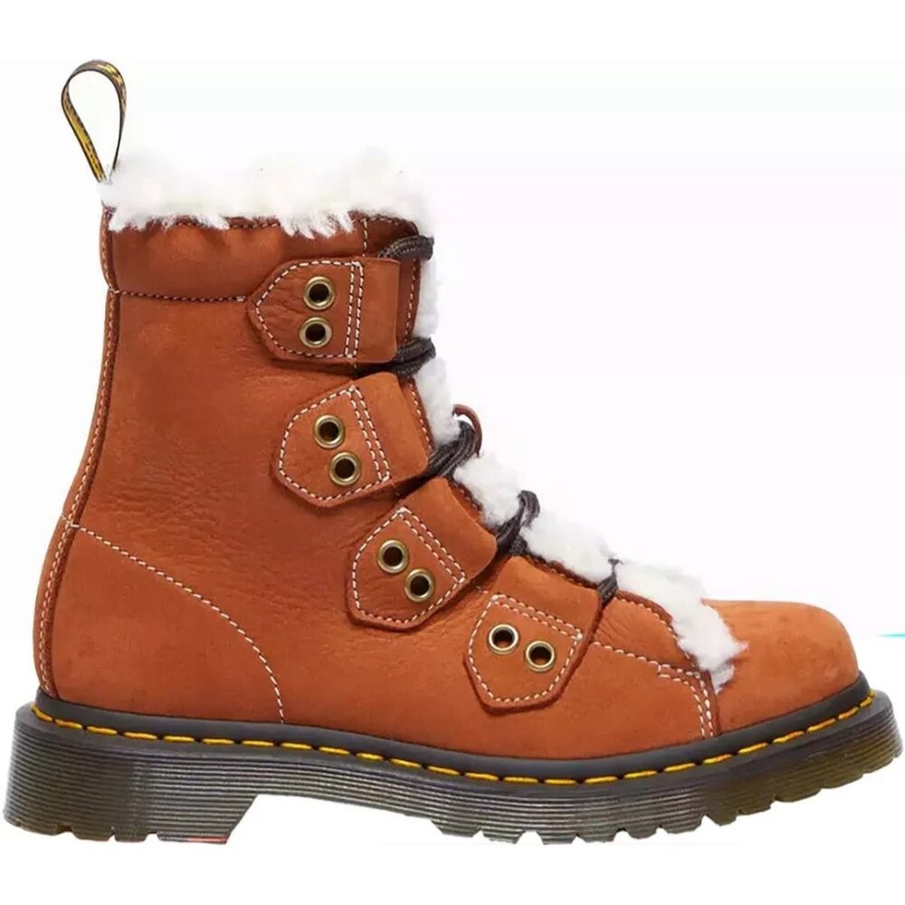 Dr. Martens 1460 Lace to Toe Fur Lined Buttersoft Nubuck Boots Brown Women's 8 - Picture 1 of 11